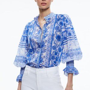 ILAN SMOCKED SLEEVE BUTTON FRONT BLOUSE (Alice & Olivia brand)